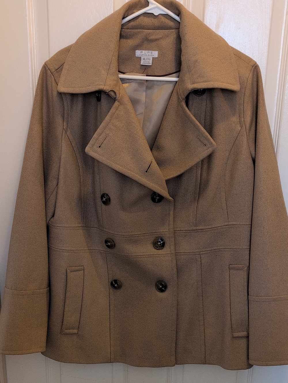 Alfred Sung Pure Women's Double-Breasted Tan Peacoat